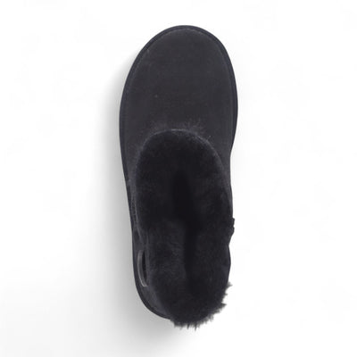 Women's Sheepskin Suede Black Ankle Bootie Warm Winter Boots - Alpine
