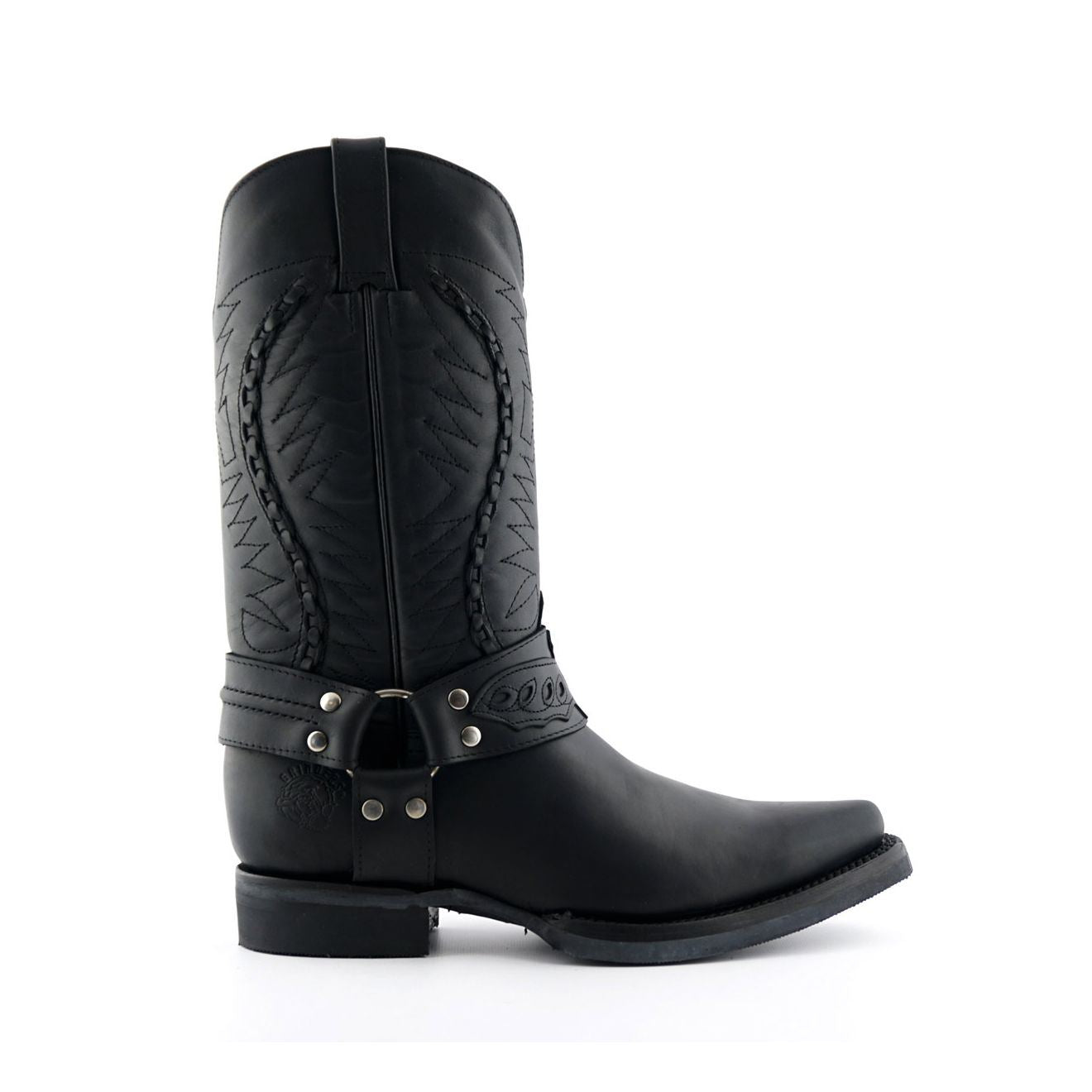 Grinders Mens Black Leather Cowboy Boot-Galveston