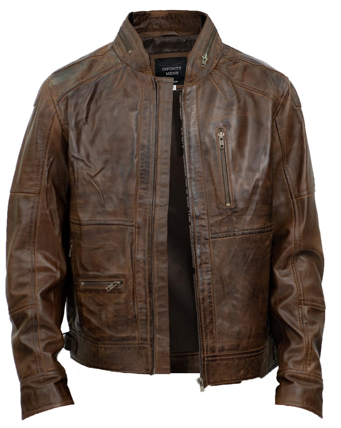 Mens Retro Biker Leather Jacket-Sydney