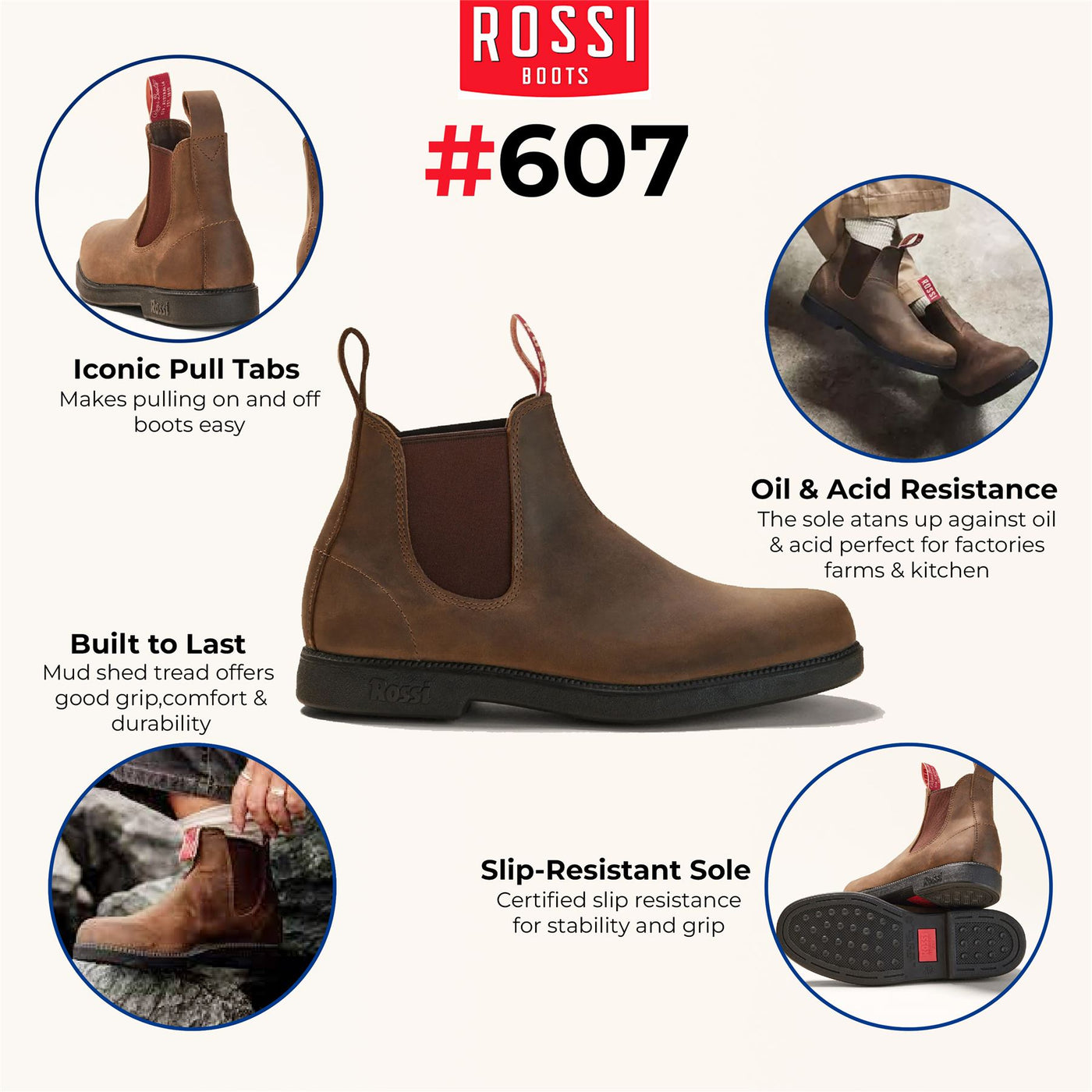 Rossi 607 Booma Rustic Brown Leather Chelsea Boots