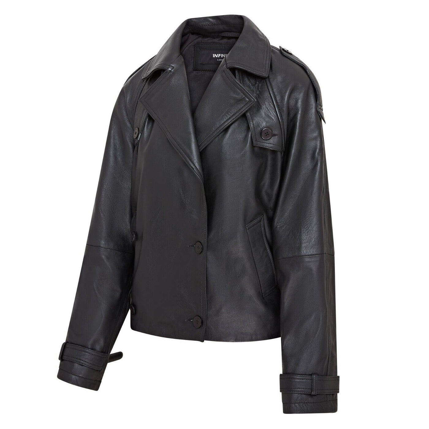 Womens Cropped Oversized Trench Leather Jacket - Canberra