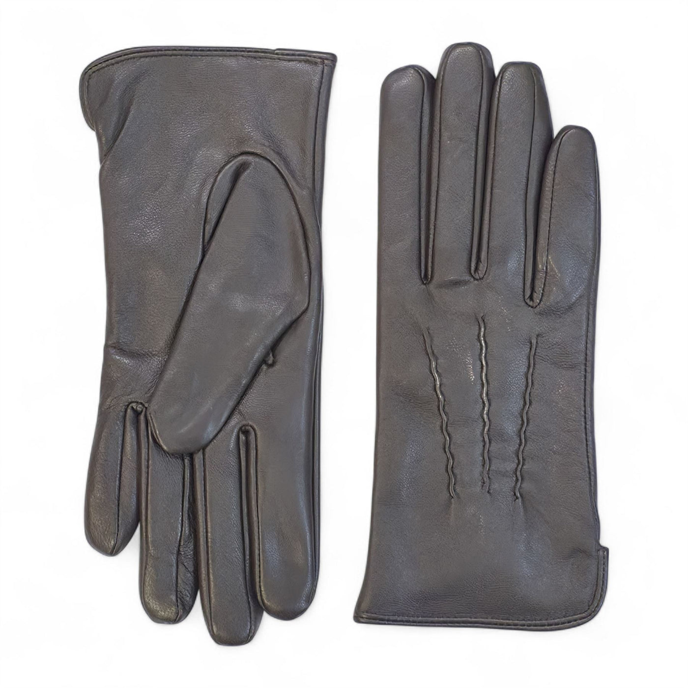 Womens Italian Leather Winter Stitch Line Design Soft Wool Lining Gloves - L-GLV-301
