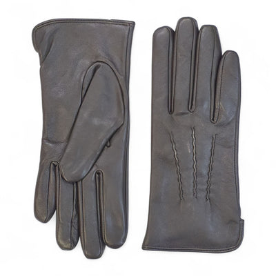 Womens Italian Leather Winter Stitch Line Design Soft Wool Lining Gloves - L-GLV-301