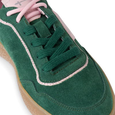 Tamaris Womens Green Pink Leather Fashion Stripe Lace Up Sneakers