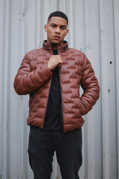 Mens Quilted Puffer Leather Bomber Jacket - Torpoint - Upperclass Fashions 