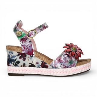 Laura Vita Women's Facyo 75 Lilac Purple Floral Leather Wedge Espadrille Sandals