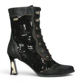 Laura Vita Women's Gothic Victorian Black Leather Heeled Lace-Up Boots - Oanelo-03