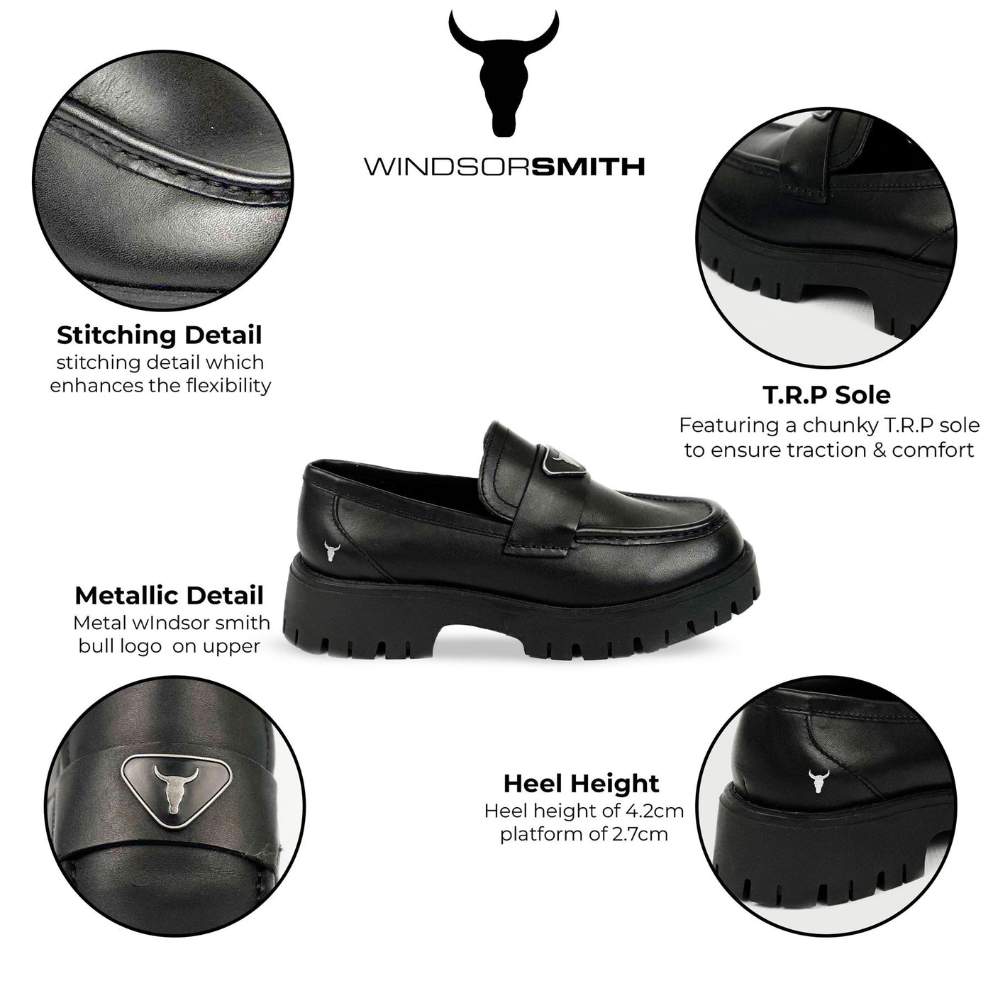 Windsorsmith Black Leather Chunky Loafers - Throne