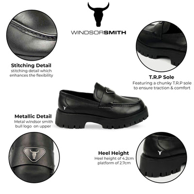 Windsorsmith Black Leather Chunky Loafers - Throne