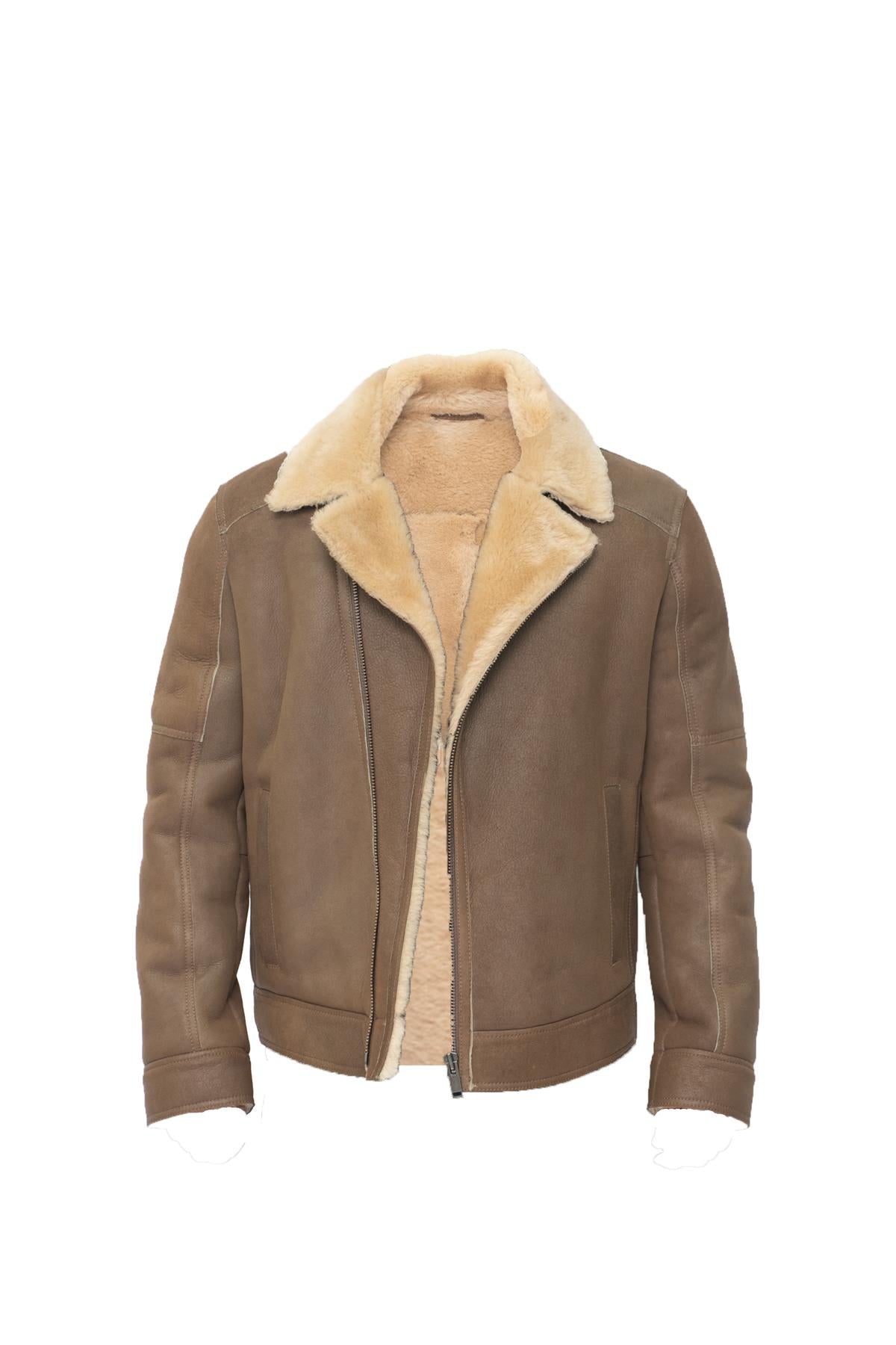 Mens Sheepskin Leather Biker Jacket-Horwich