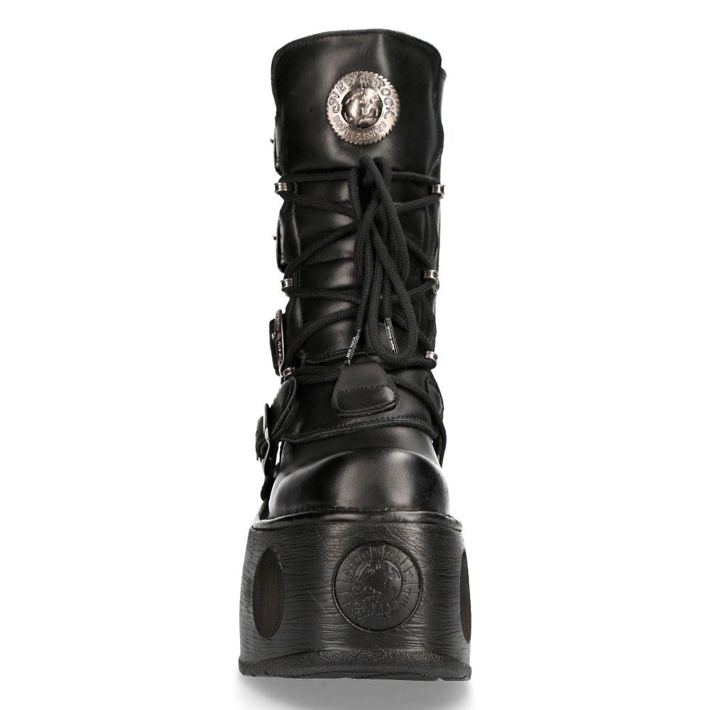 New Rock Metallic Black Leather Neptuno Gothic Boots-373-S2