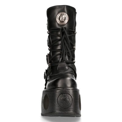 New Rock Metallic Black Leather Neptuno Gothic Boots-373-S2