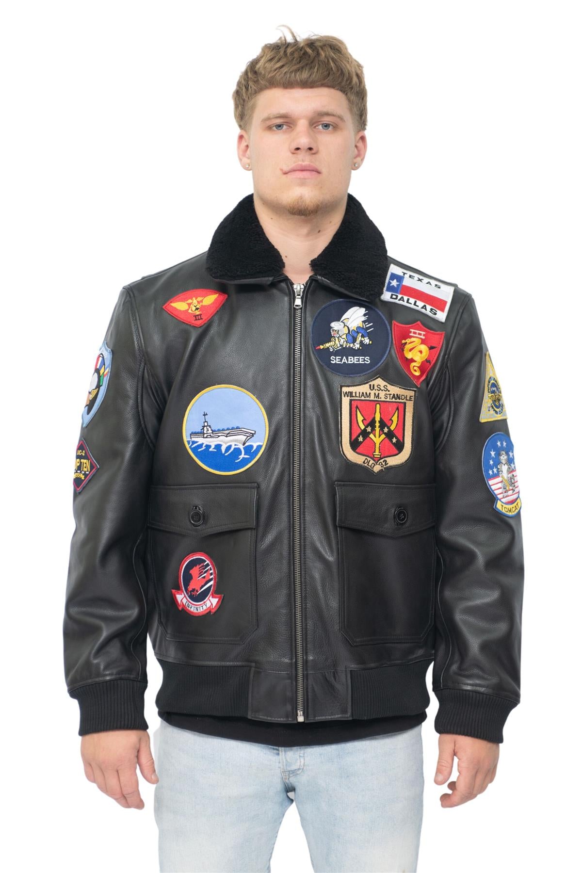 Mens Top Gun A2 Leather Bomber Jacket-San Diego