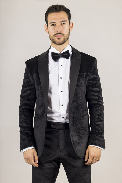 Men's Black 3 Piece Velvet Wedding Tuxedo Formal Suit