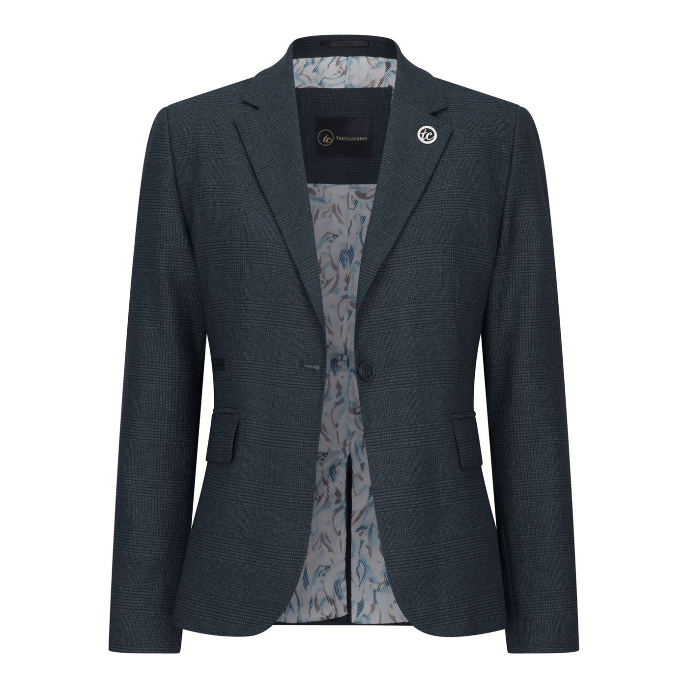 Women's Olive Three-Piece Tailored Fit Suit in Prince of Wales Check