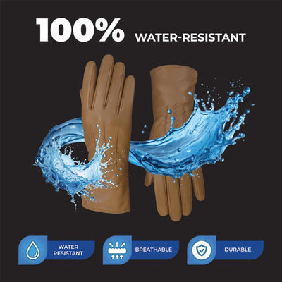 Womens Italian Leather Winter Stitch Line Design Soft Wool Lining Gloves - L-GLV-301