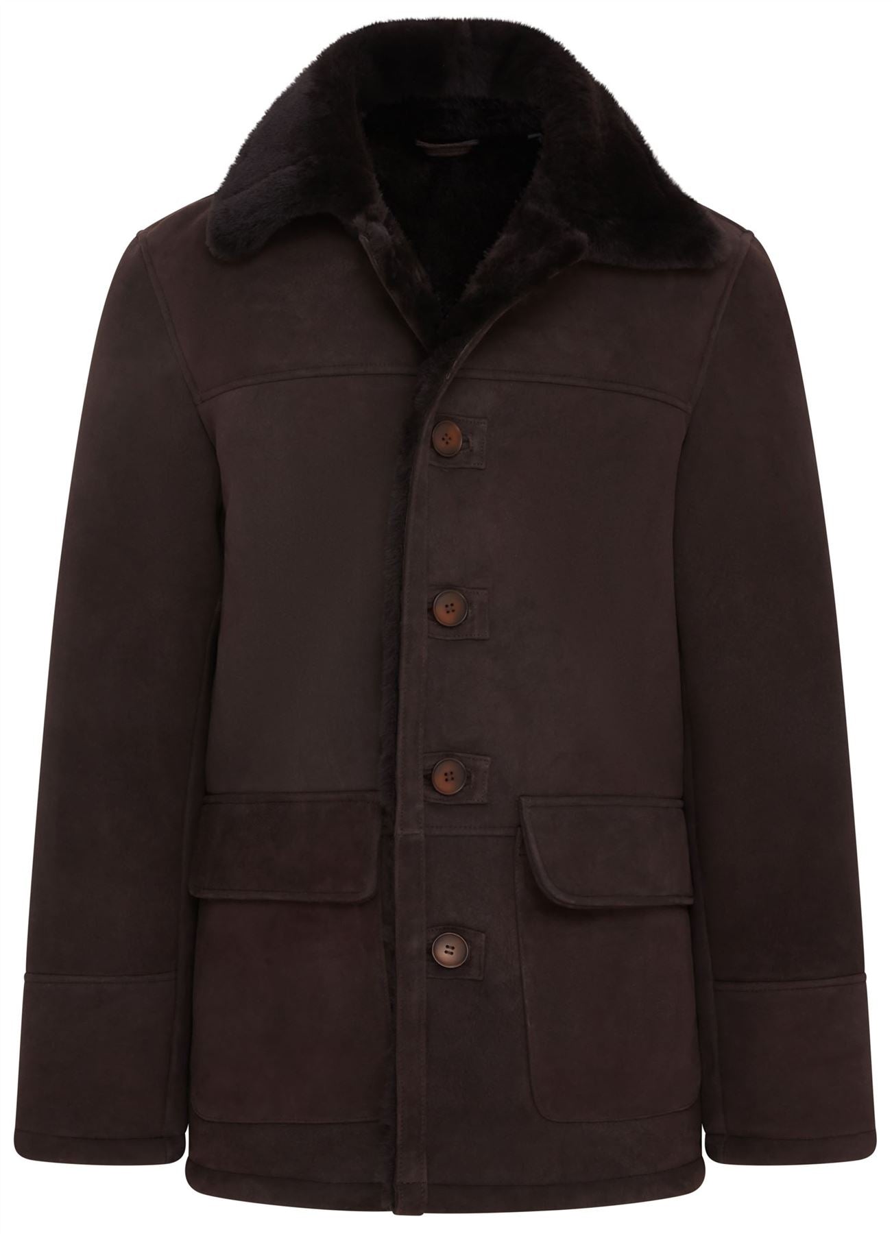 Mens Brown Shearling Sheepskin Car Coat - Elverum