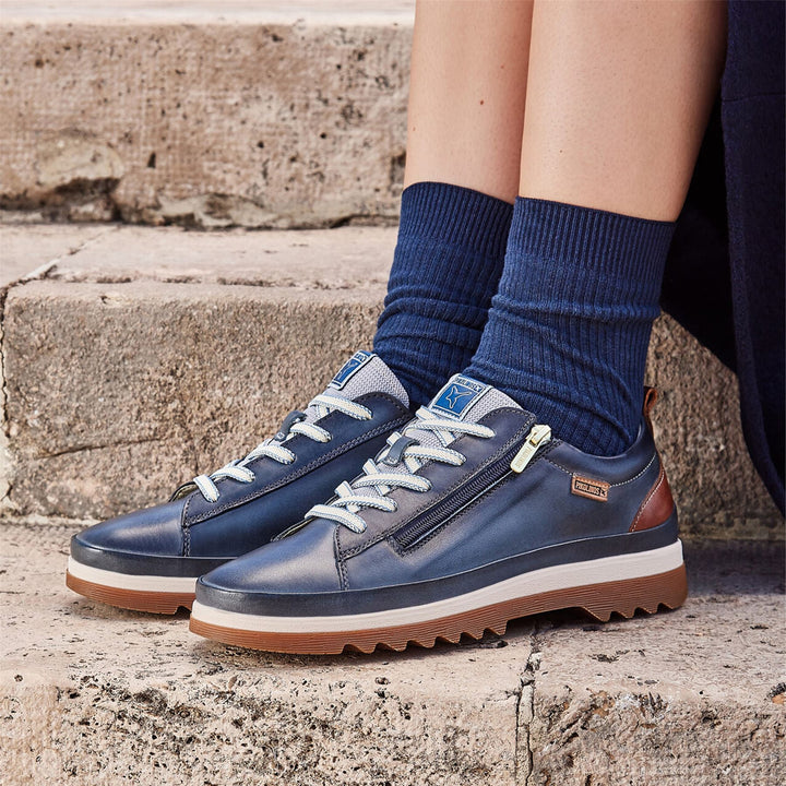 ぴぃこ Pikolinos Women's Ocean Blue Leather Laces & Zipper Trainers