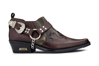 Men’S Brown Snakeskin Winklepicker Leather Biker Boots