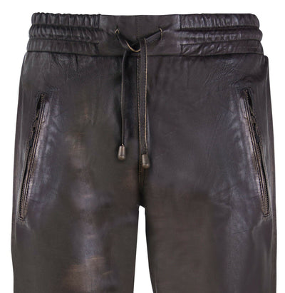 Mens  Leather Jogging Bottoms-Boston