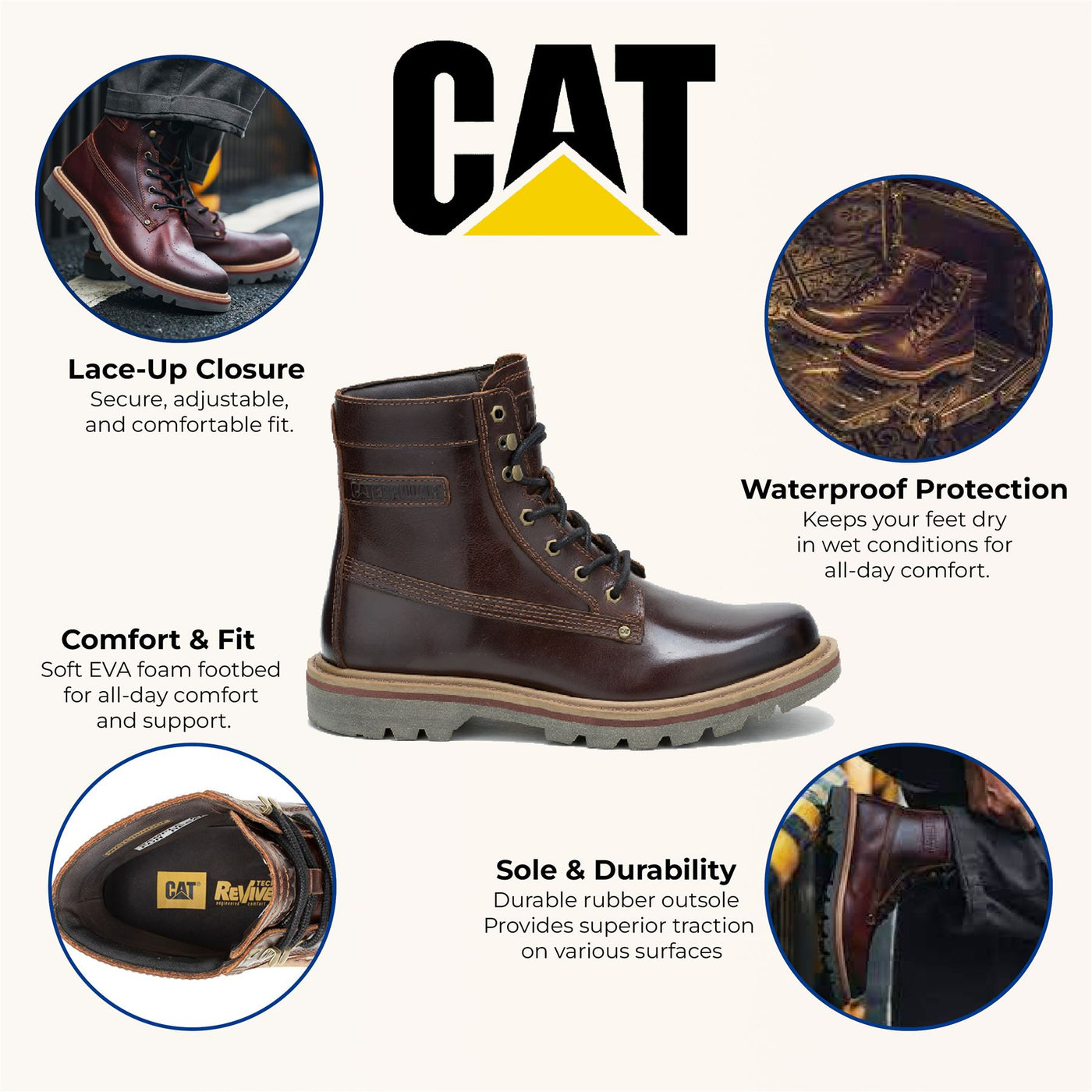 Caterpillar Colorado Grader Waterproof Brown Leather Boots