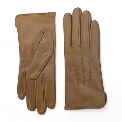 Womens Italian Leather Winter Stitch Line Design Soft Wool Lining Gloves - L-GLV-301