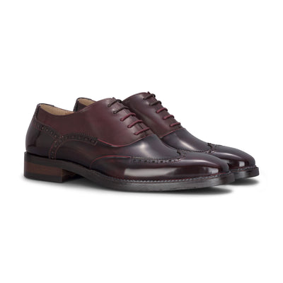 Justin Reess Men's Wine Patent Leather Brogue Formal Shoes - Harry