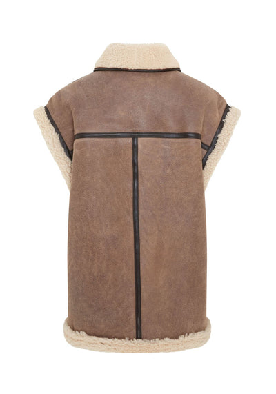 Womens Brown Aviator Shearling Leather Gilet - Chevak