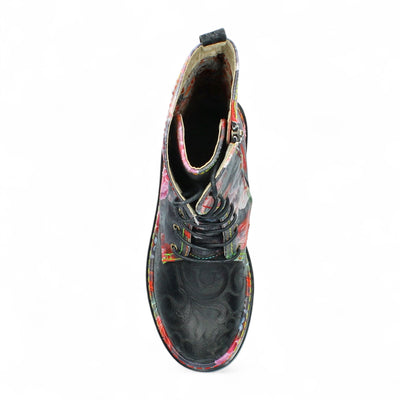 Laura Vita Incaso-18 Black Floral Womens Gothic Victorian Leather High Boots
