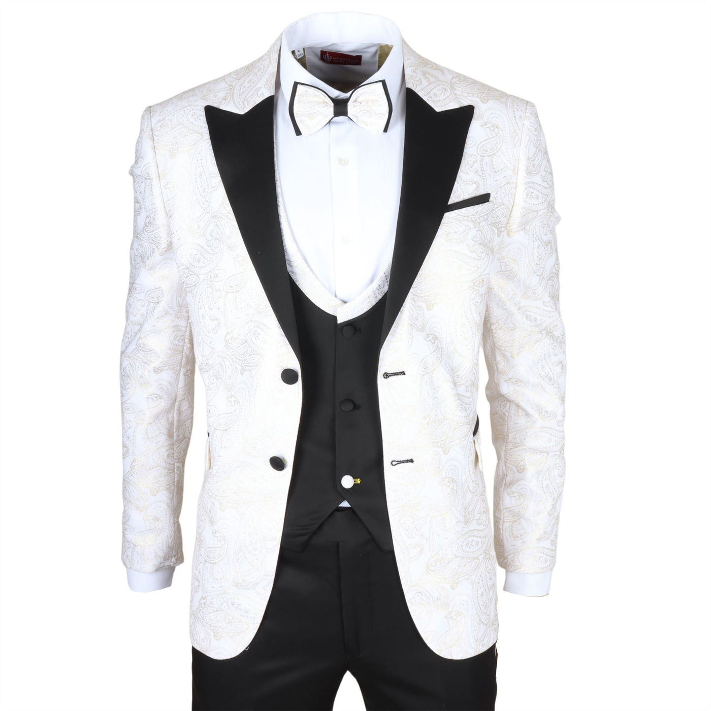 Men's 4 Piece White Paisley Wedding Suit Tailor Fit