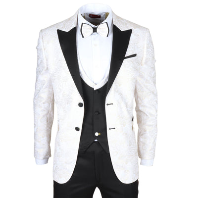 Men's 4 Piece White Paisley Wedding Suit Tailor Fit