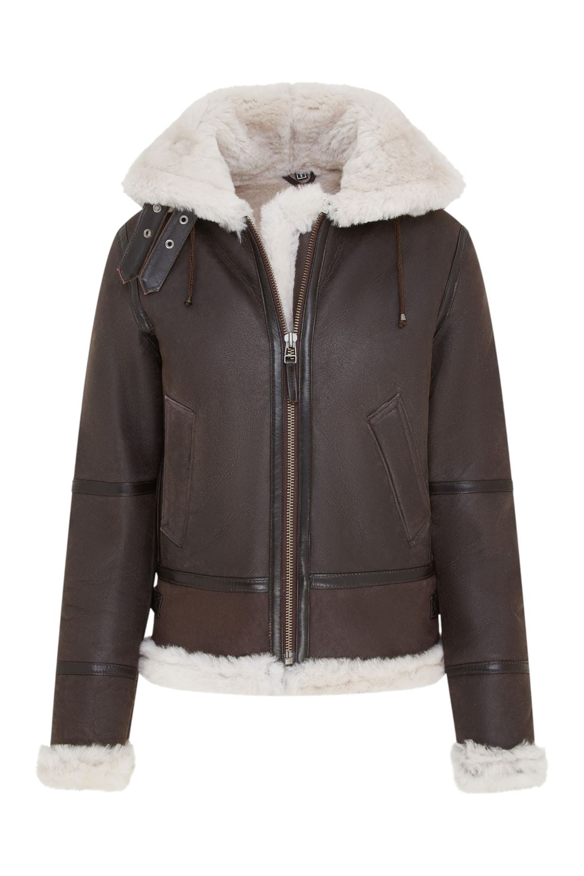 Womens Hooded Sheepskin Flying Leather Jacket-Palermo