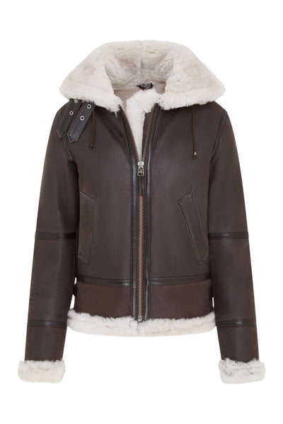 Womens Hooded Sheepskin Flying Leather Jacket-Palermo