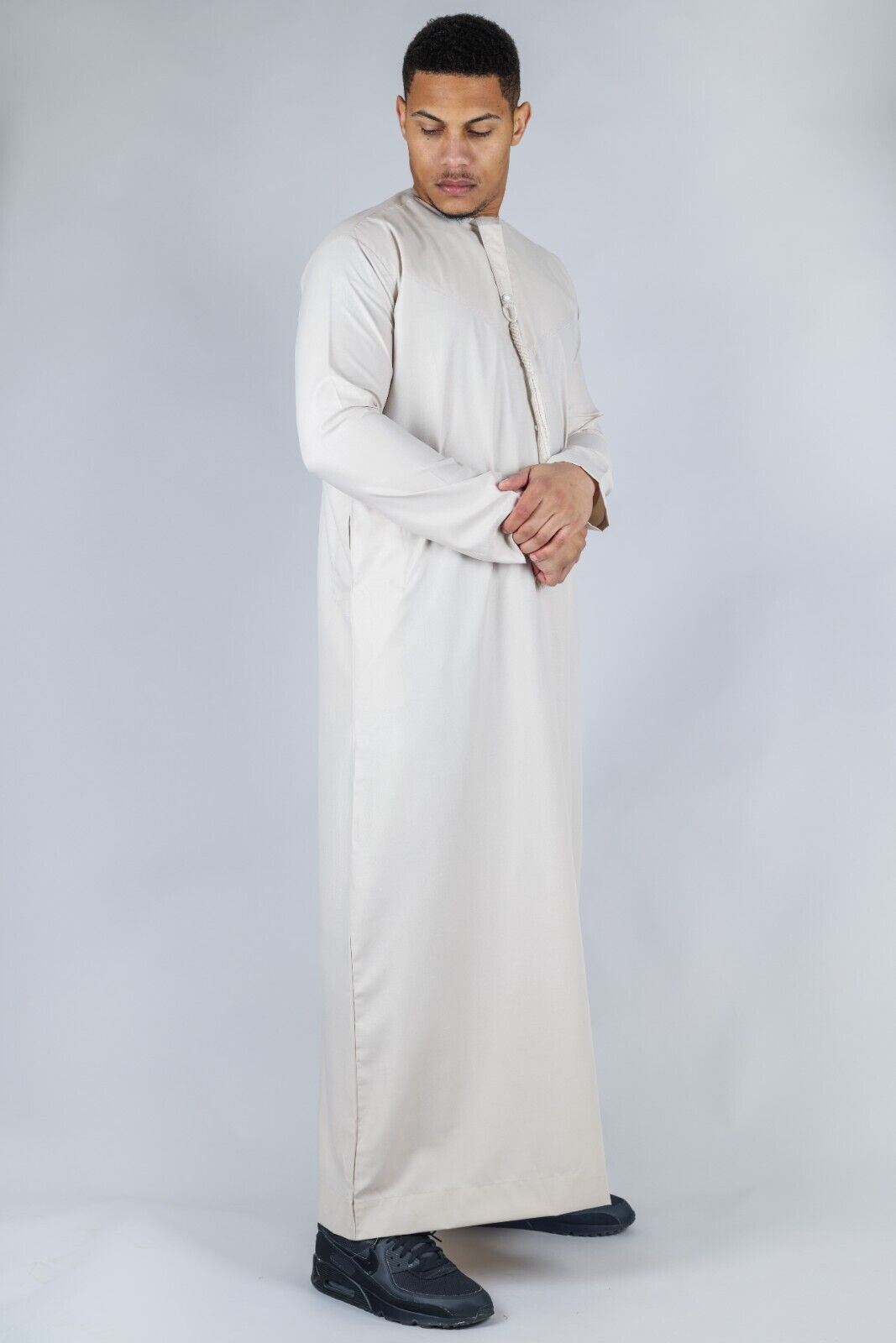 Men's Thobe Emirati Islamic Jubba Robe Eid Tassel Slim Fit