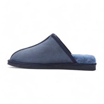 Men's Genuine Sheepskin Navy Suede Mule Winter Warm Non-Slip - Highland