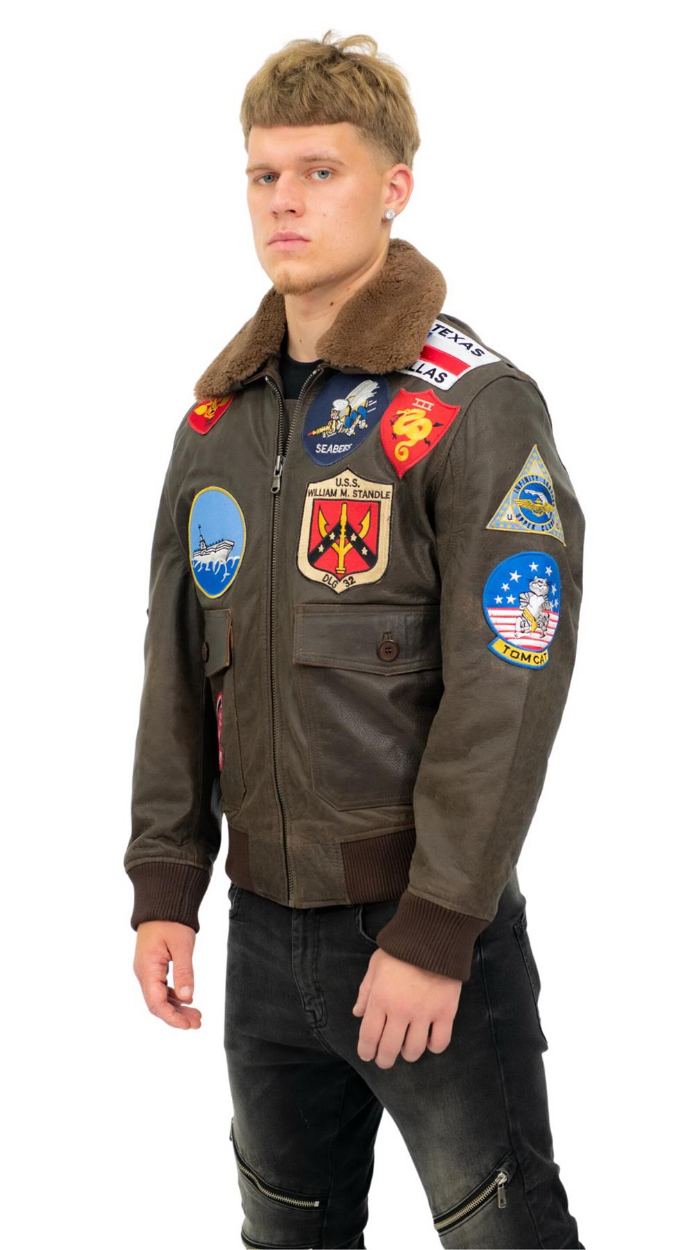 Mens Top Gun A2 Leather Bomber Jacket-San Diego