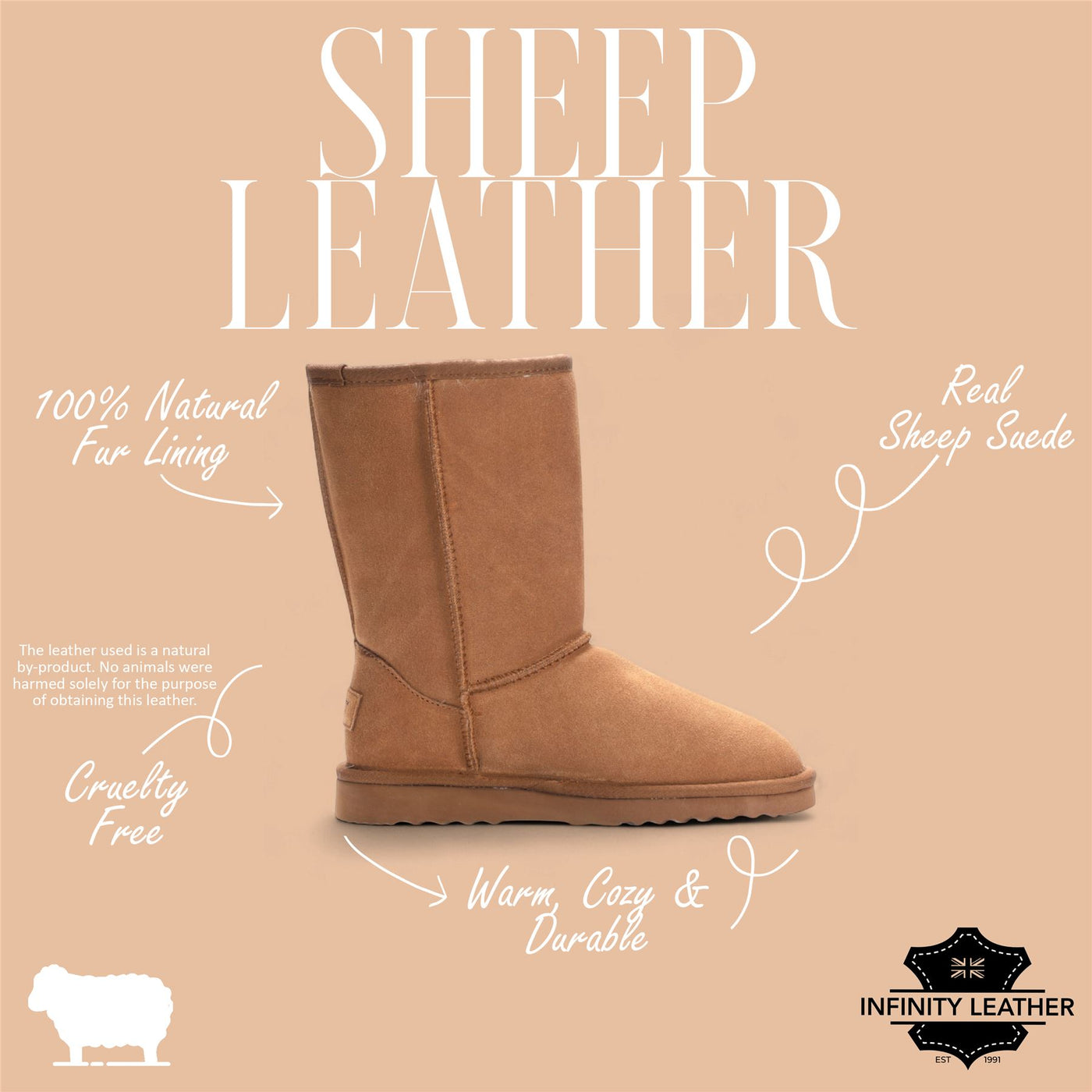 Women's Genuine Sheepskin Chestnut Suede Slip-On Ankle Winter Boots - Dusk