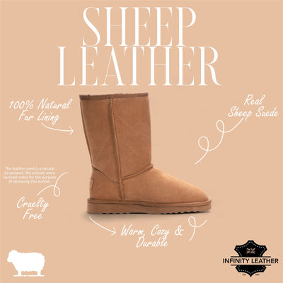 Women's Genuine Sheepskin Chestnut Suede Slip-On Ankle Winter Boots - Dusk