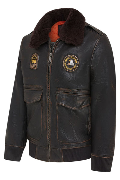 Men's Leather Bomber Sheepskin Collar G-1 Aviator Jacket - Linear