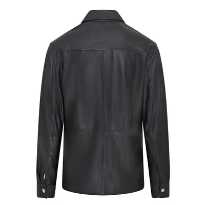 Mens Black Leather Trucker Western Unlined Shirt Jacket - Abilene