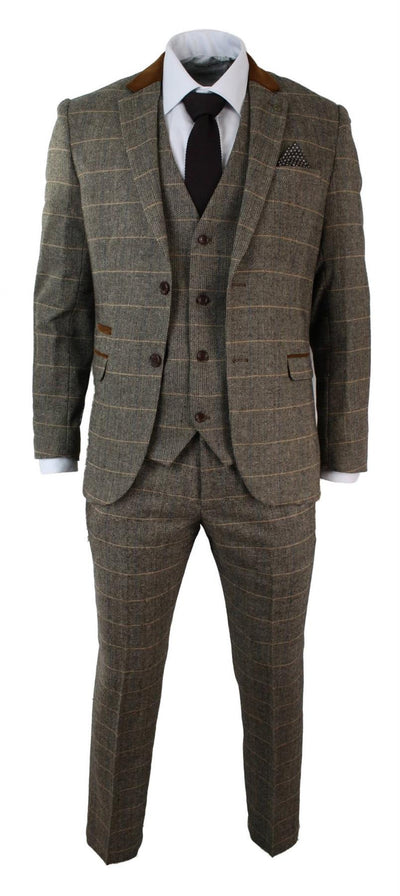 Abito da uomo a quadri in tweed marrone chiaro 3 pezzi