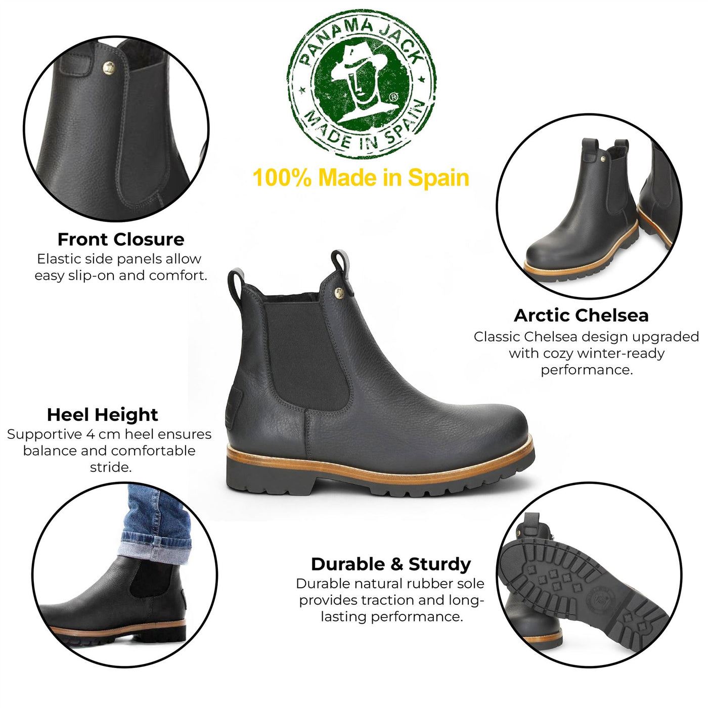 Panama Jack Men's Beny Igloo C1 Black Waterproof Leather Chelsea Boots