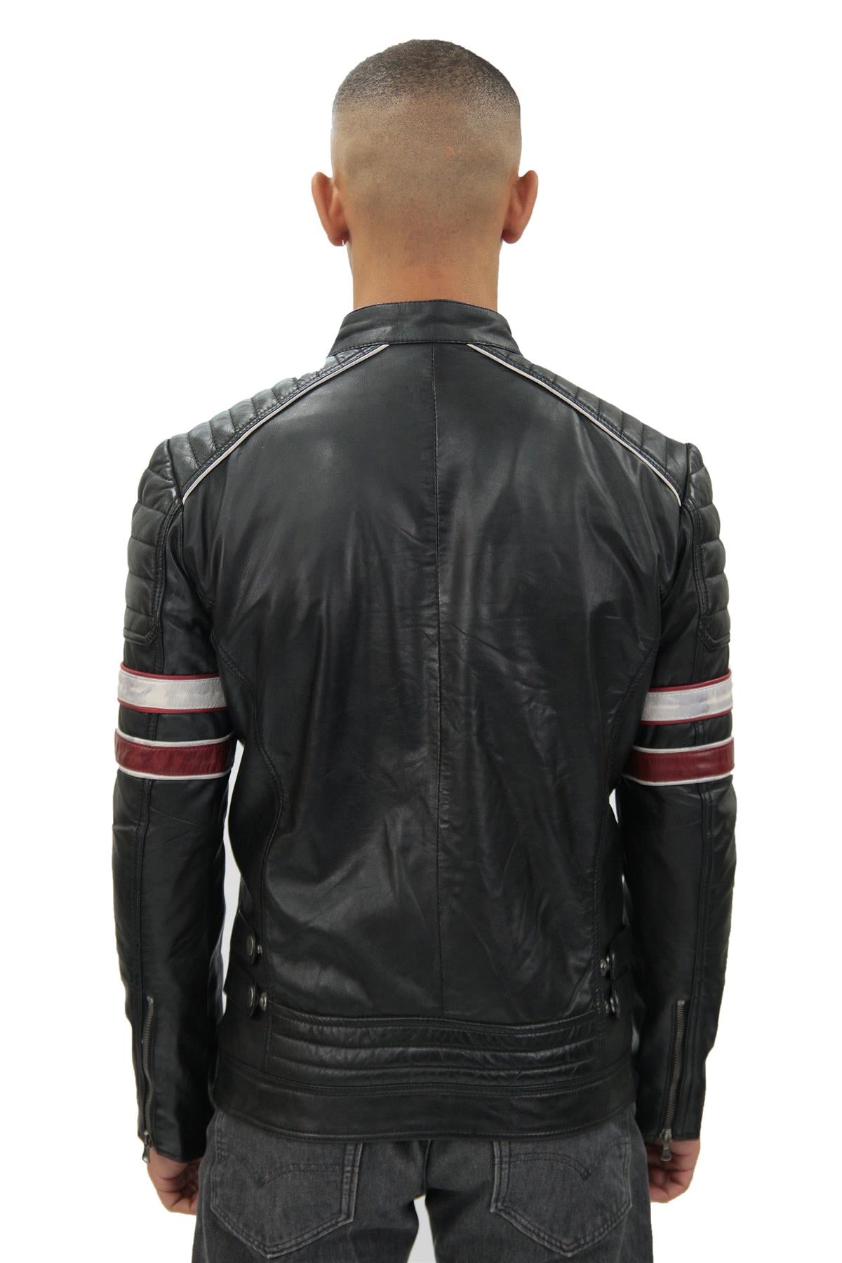 Mens Quilted Leather Racing Jacket-Madrid