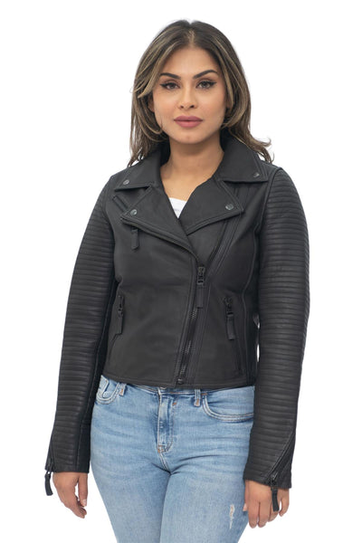 Womens Leather Matt Vintage Brando Biker Jacket-Taipei