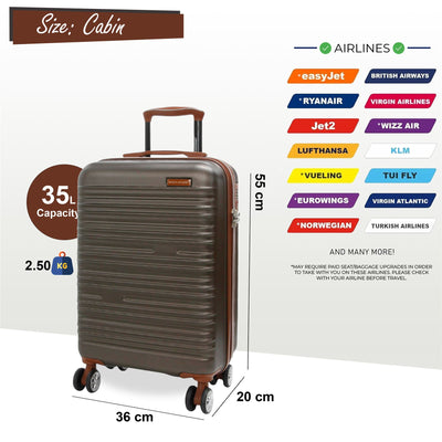 Hard Shell Cabin 55 x 36 x 20 cm ABS Suitcase Luggage Suitable for Easyjet, Ryanair