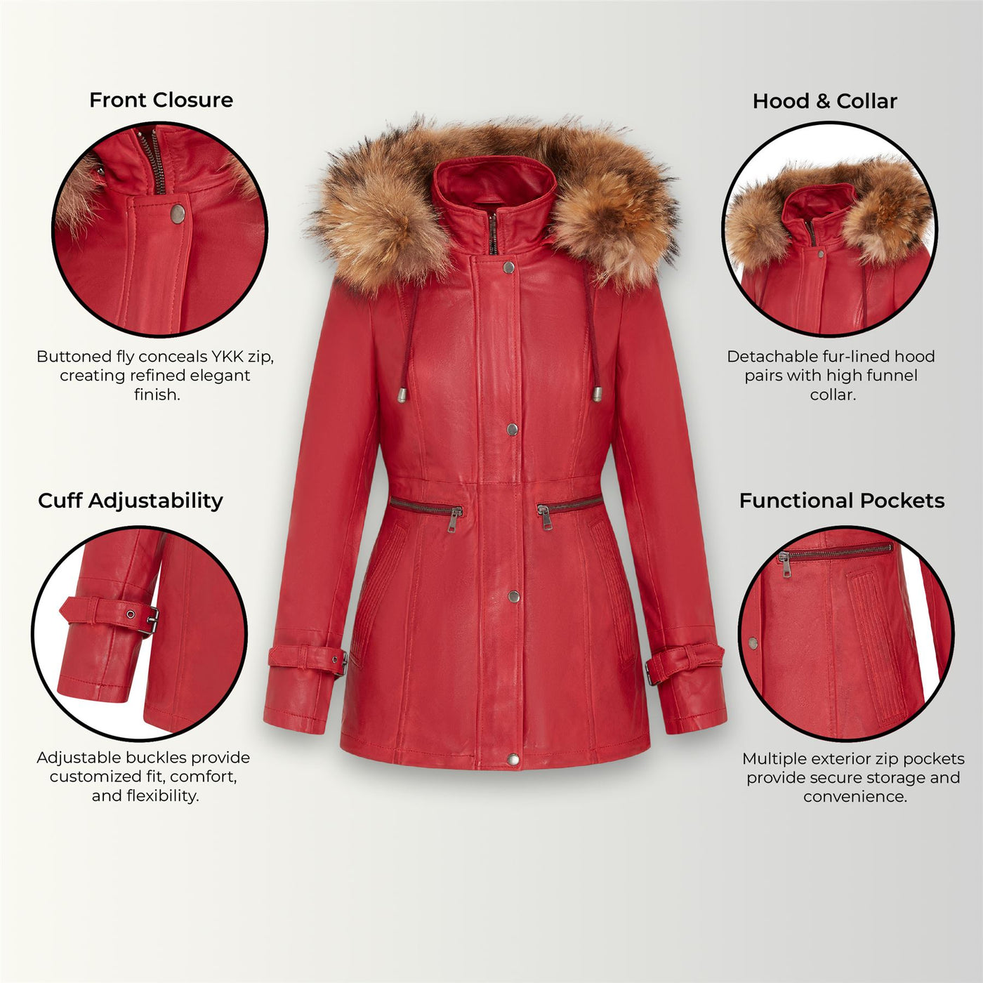 Parka da donna in pelle con cappuccio-Putian