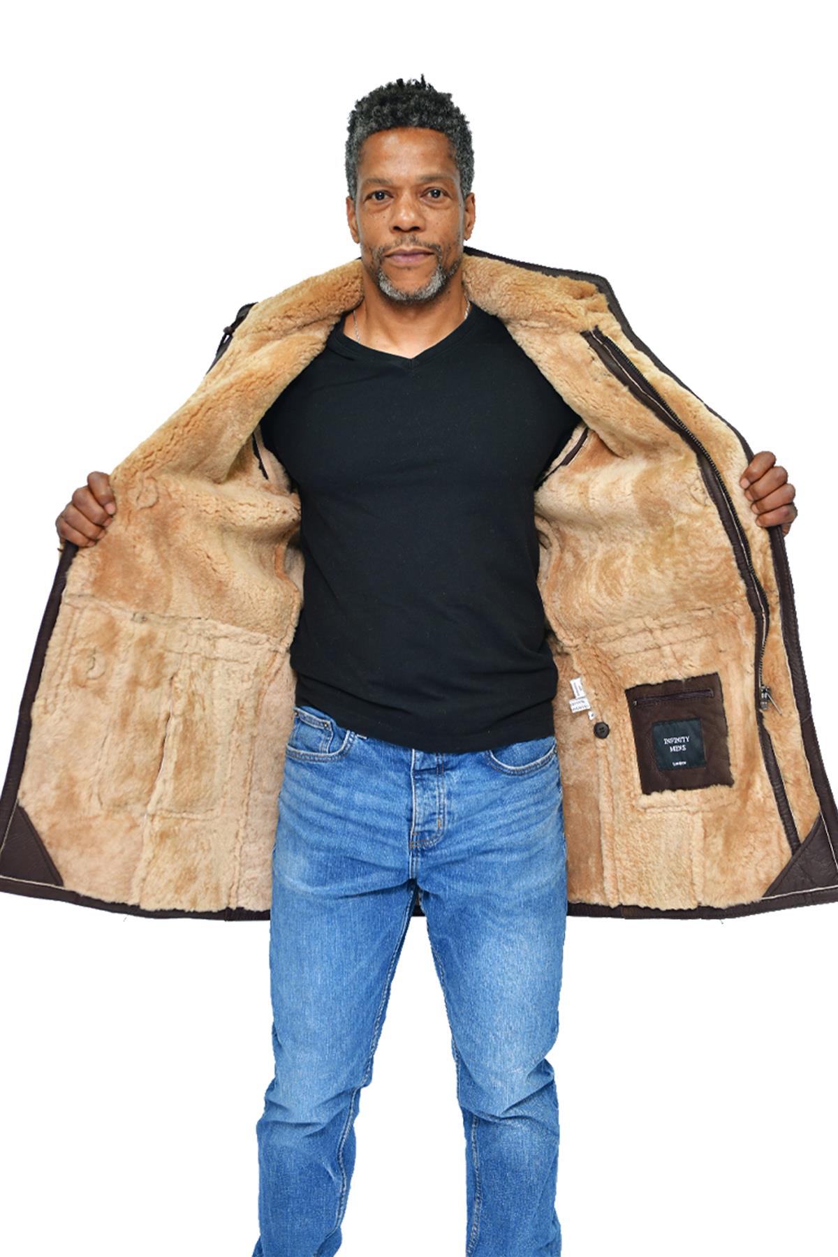 Mens Sheepskin Leather Hooded Duffle Coat-Leatherhead