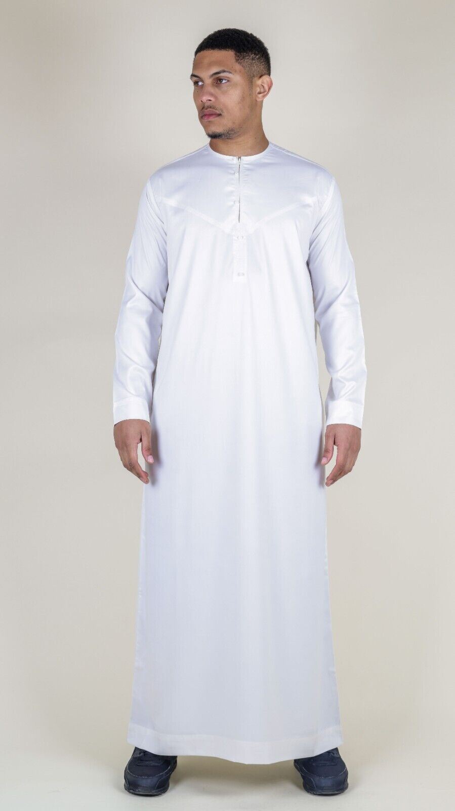 Men's Thobe Robe Satin Emirati Islamic Jubba Eid Slim Fit