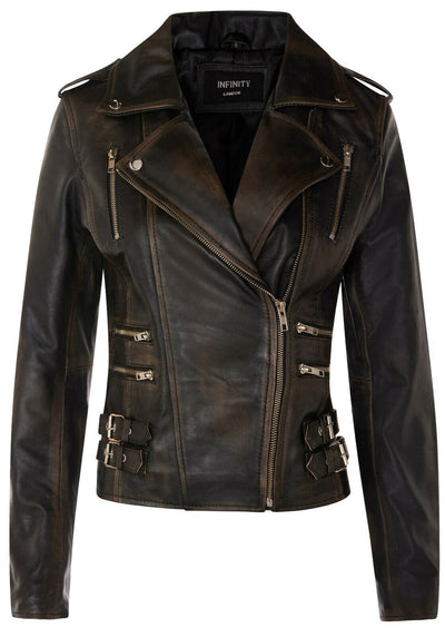 Womens Leather Brando Biker Jacket - Orlando