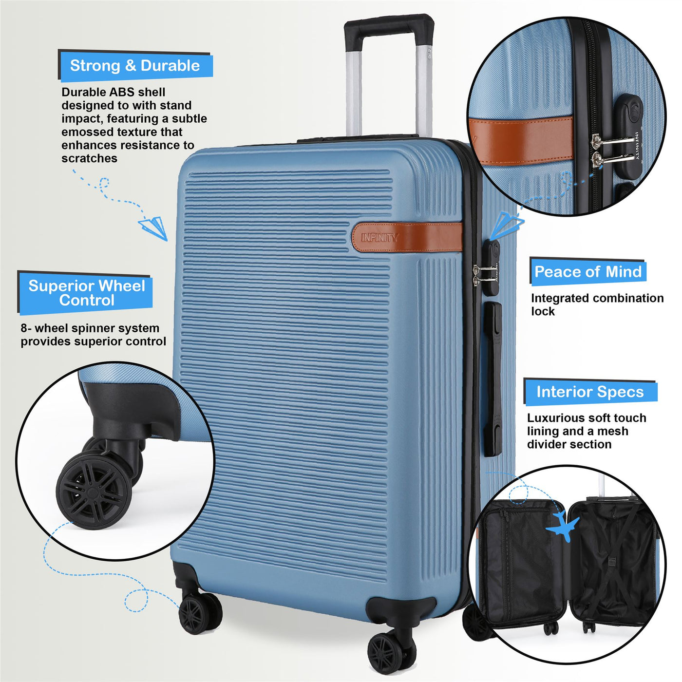 Hard Shell Cabin 36 x 22 x 56 cm ABS Suitcase Suitable for Easyjet, Ryanair, Wizzair